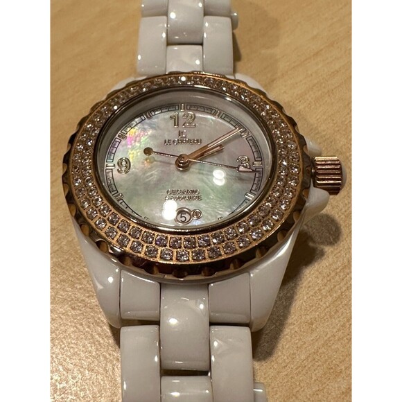 Le Chateau White Ceramic Watch Rose Gold and Crystal Trim Sapphire Crystal 5809 - Picture 2 of 5